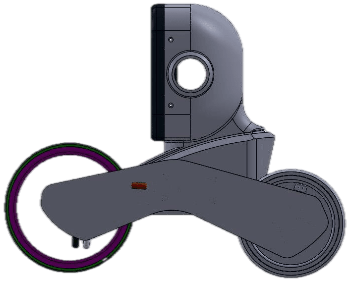 CAD side view of Pracii's head, body arm and wheels