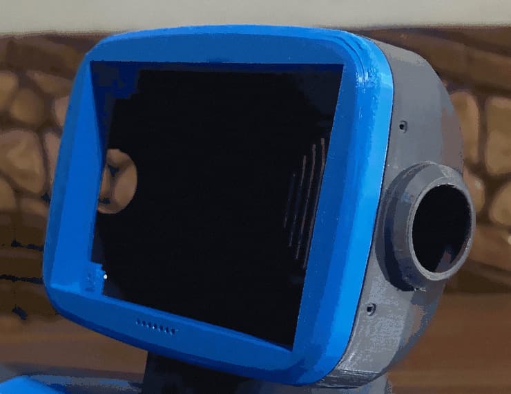 Close-up of the 3D-printed display housing and head